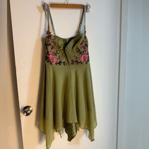 NWT Current Mood Sweet Sway Mini Dress Green Floral Embroidered XXL